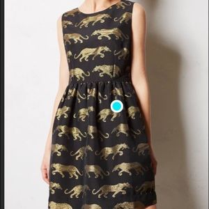 Anthropologie gold panther dress